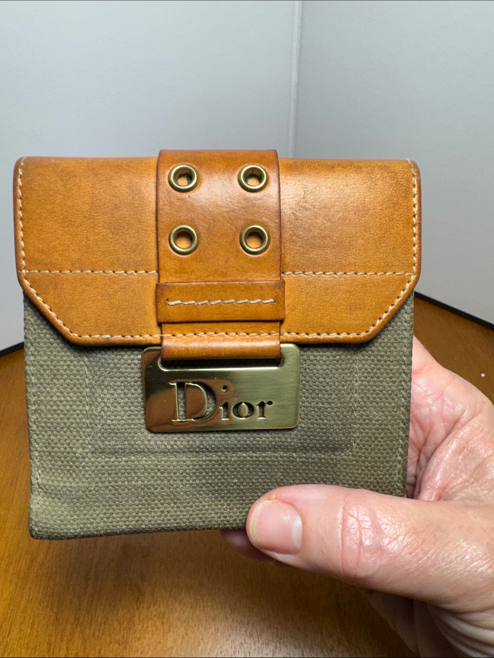 Dior Brown Leather & Olive Canvas Small Wallet